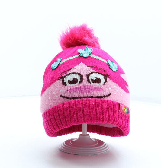 TU Girls Pink Geometric Acrylic Bobble Hat Size S - Poppy Trolls