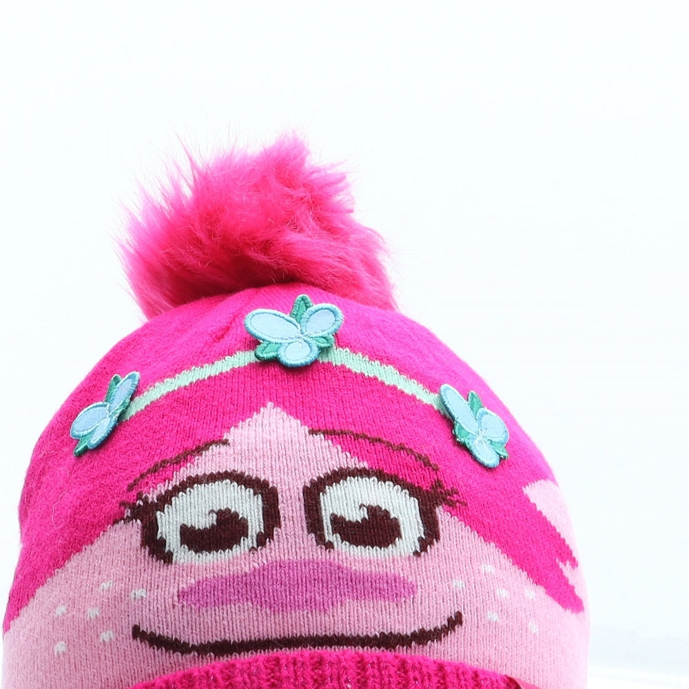 TU Girls Pink Geometric Acrylic Bobble Hat Size S - Poppy Trolls