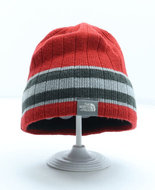 The North Face Mens Red Striped Acrylic Beanie One Size - Logo