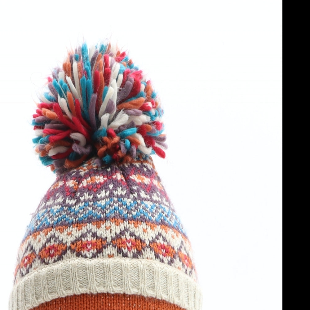 Preworn Girls Multicoloured Fair Isle Acrylic Bobble Hat One Size - Penguin Design