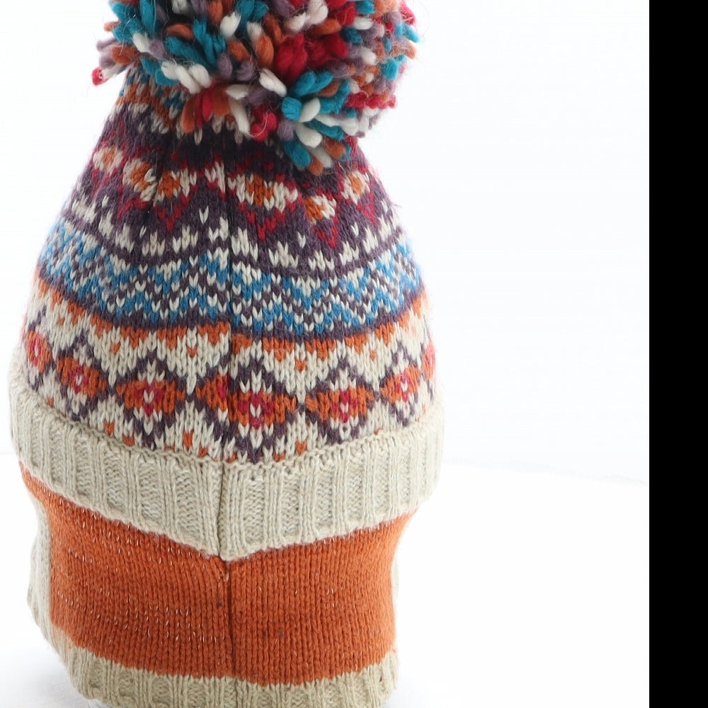 Preworn Girls Multicoloured Fair Isle Acrylic Bobble Hat One Size - Penguin Design