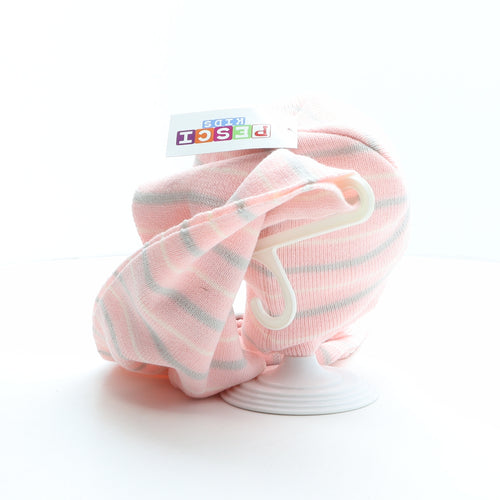 Enrico Pescatore Girls Pink Striped Acrylic Beanie One Size - Scarf and Gloves Included