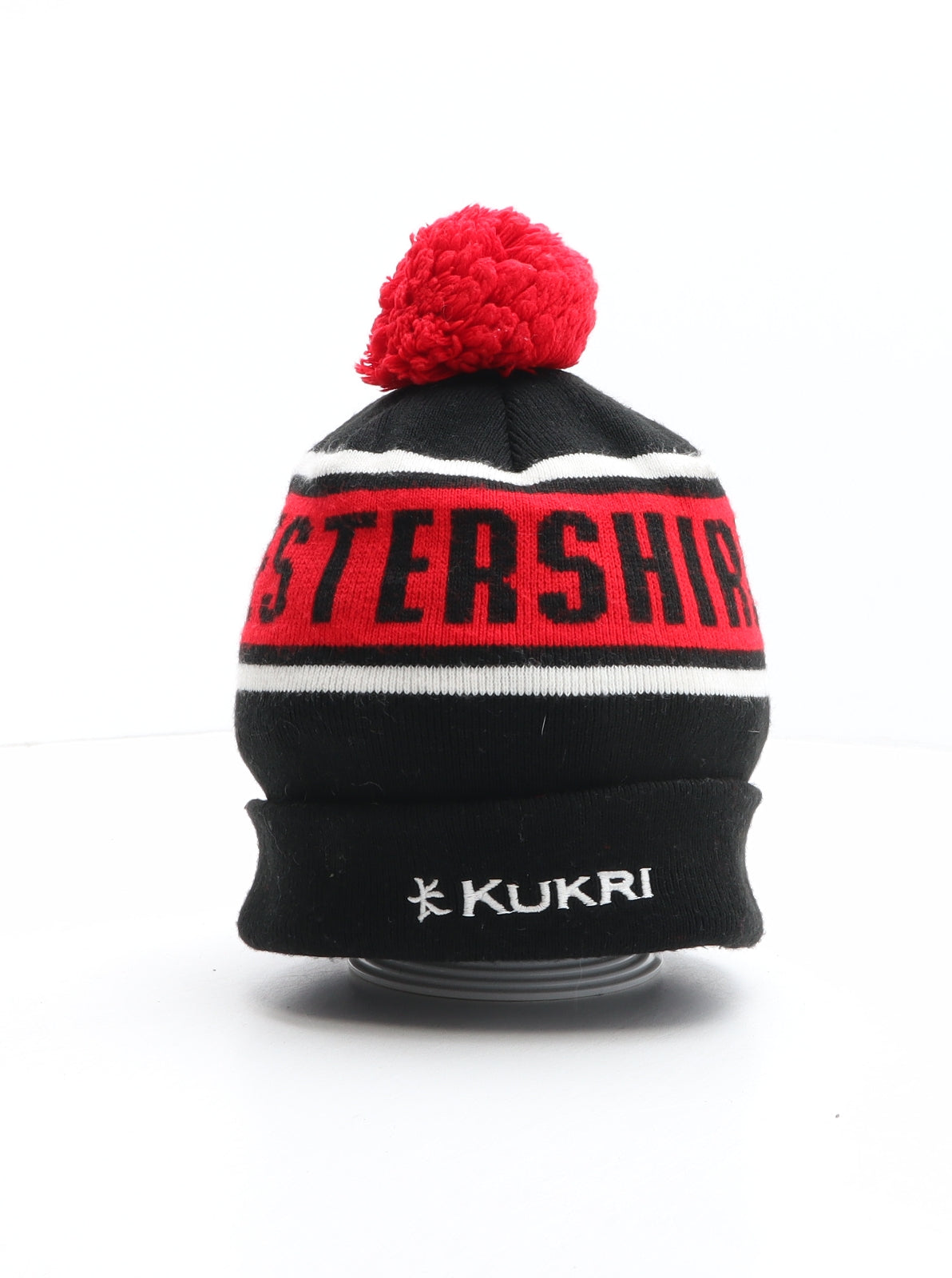 Kukri Mens Multicoloured Striped Acrylic Beanie One Size - Leicestershire CCC, Pom Pom