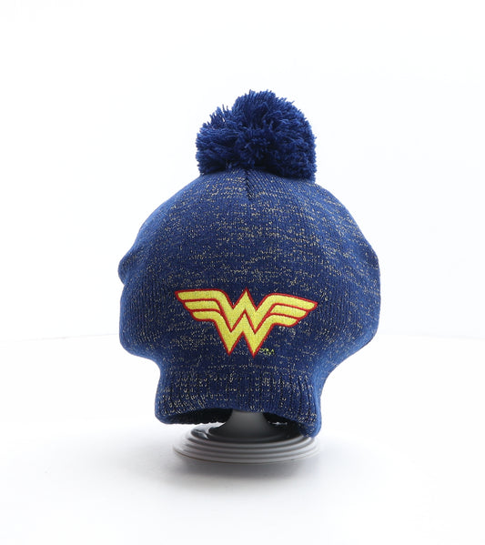 DC Comics Girls Blue Acrylic Bobble Hat One Size - Wonder Woman