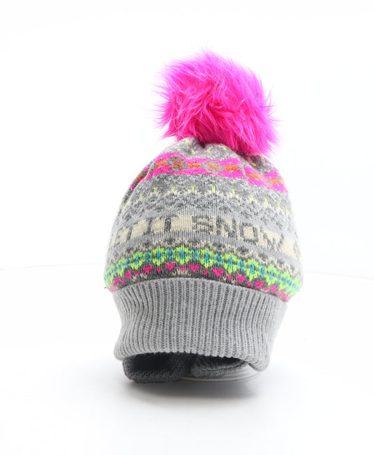 Gap Girls Multicoloured Fair Isle Acrylic Bobble Hat Size S - Let It Snow