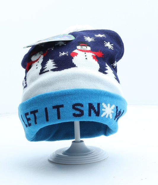 Snowman Womens Black Geometric Acrylic Bobble Hat One Size - Christmas