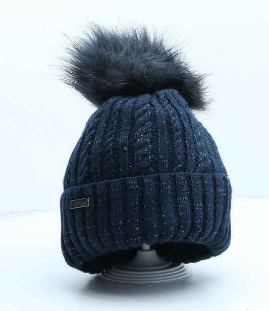 Caldo Womens Blue Wool Bobble Hat One Size