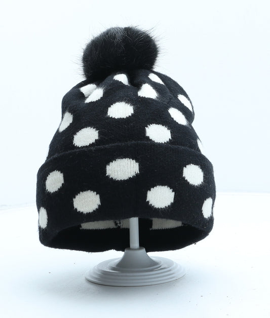 H&M Girls Black Polka Dot Acrylic Bobble Hat One Size - UK Size 8-12 Years