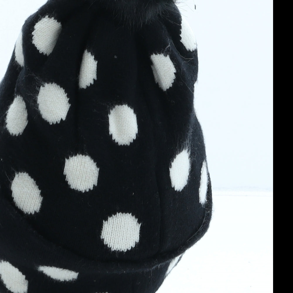 H&M Girls Black Polka Dot Acrylic Bobble Hat One Size - UK Size 8-12 Years