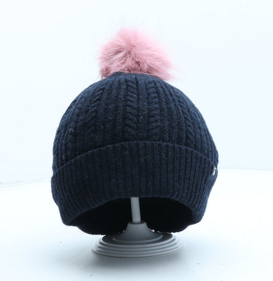 Joules Womens Blue Wool Bobble Hat One Size