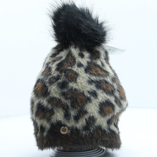 River Island Womens Beige Animal Print Polyamide Bobble Hat One Size - Leopard Print