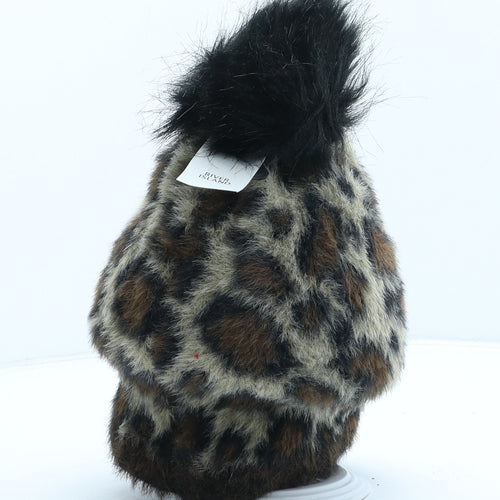 River Island Womens Beige Animal Print Polyamide Bobble Hat One Size - Leopard Print