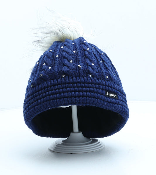Eistor Womens Blue Polyester Bobble Hat One Size