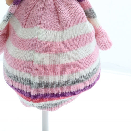 Rockabye-Baby Girls Pink Striped Acrylic Beanie Size S - Size 3-6 months. Mittens included