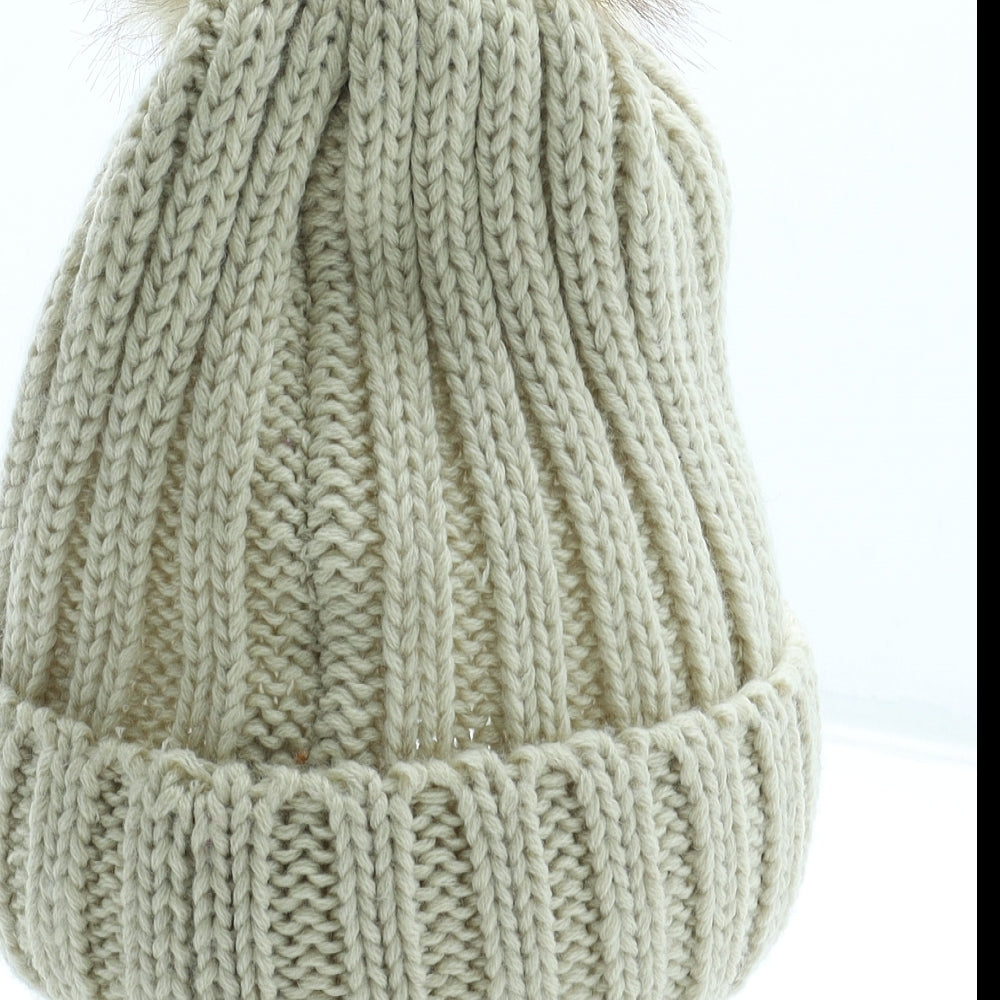 Moncler Womens Beige Acrylic Bobble Hat One Size