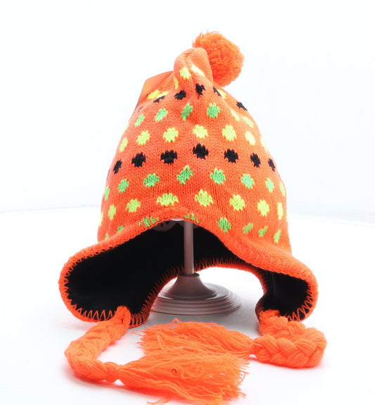 Glo Hat Womens Orange Polka Dot Acrylic Bobble Hat One Size