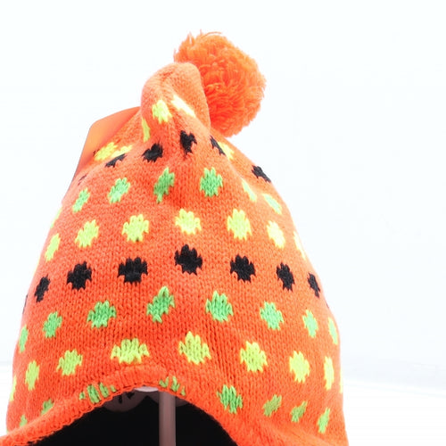 Glo Hat Womens Orange Polka Dot Acrylic Bobble Hat One Size