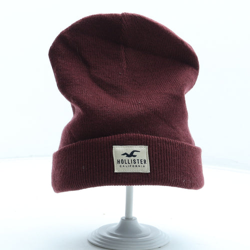 Hollister Mens Red Acrylic Beanie One Size - Logo