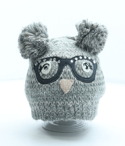 TU Girls Grey Acrylic Bobble Hat One Size - Owl