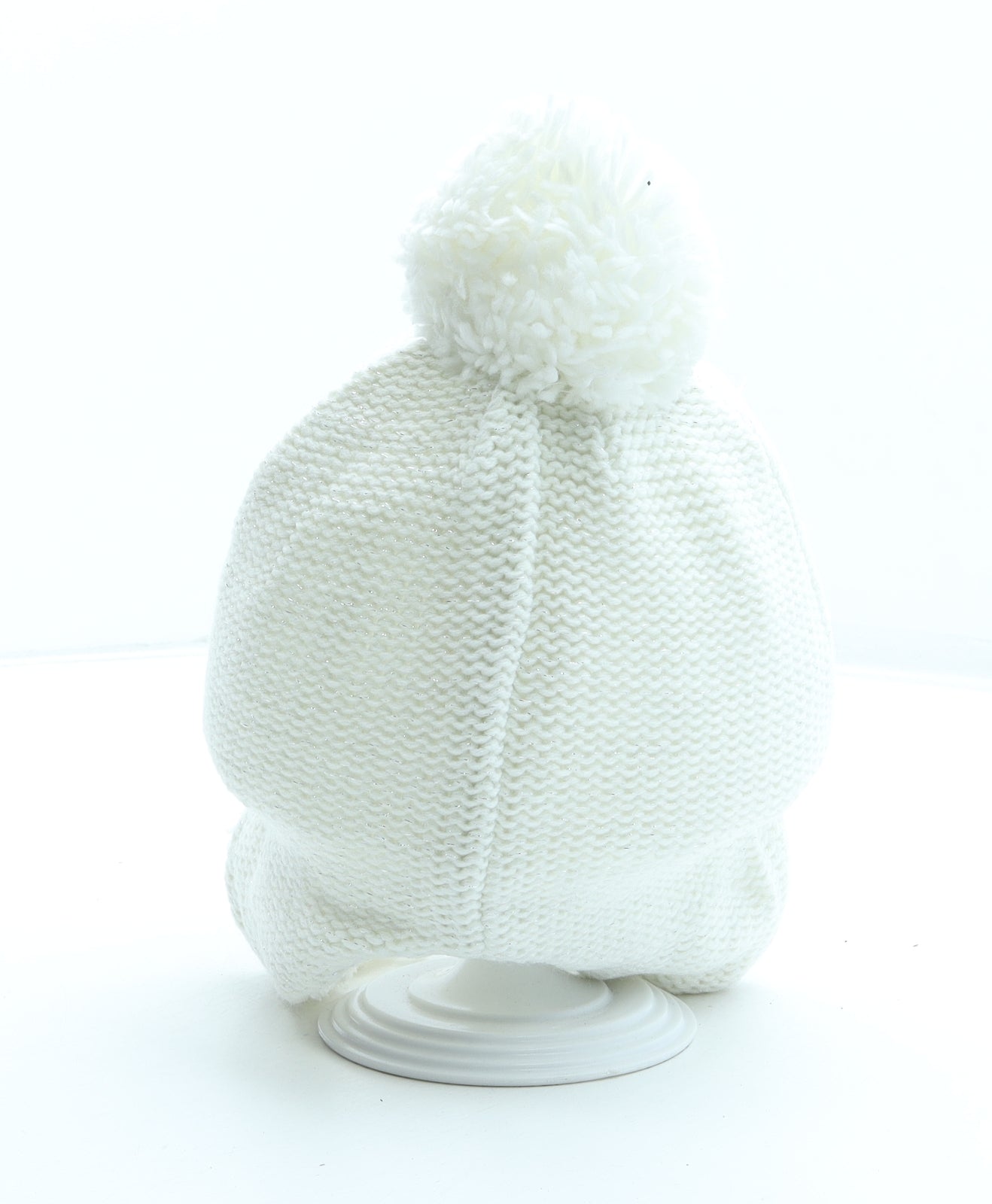 Marks and Spencer Girls White Geometric Acrylic Bobble Hat Size S - Peppa Pig Size 3-6 Years