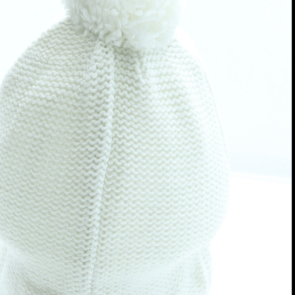 Marks and Spencer Girls White Geometric Acrylic Bobble Hat Size S - Peppa Pig Size 3-6 Years