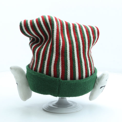 George Mens Multicoloured Striped Acrylic Beanie One Size - Elf Ears Pom Pom