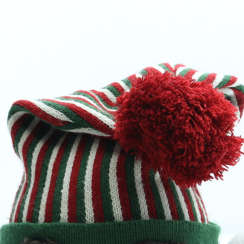 George Mens Multicoloured Striped Acrylic Beanie One Size - Elf Ears Pom Pom