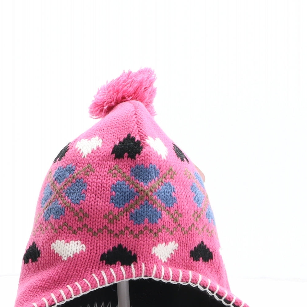Flagstaff Girls Pink Fair Isle Acrylic Bobble Hat One Size