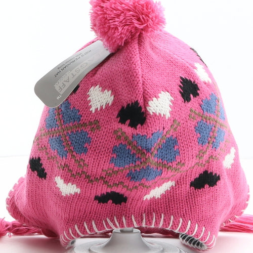 Flagstaff Girls Pink Fair Isle Acrylic Bobble Hat One Size