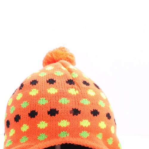 Glo Hat Womens Orange Spotted Acrylic Bobble Hat One Size