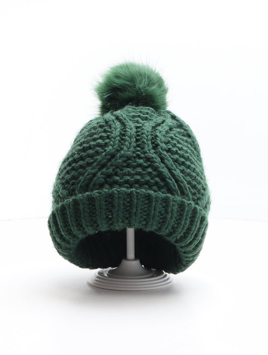 Topshop Womens Green Acrylic Bobble Hat One Size