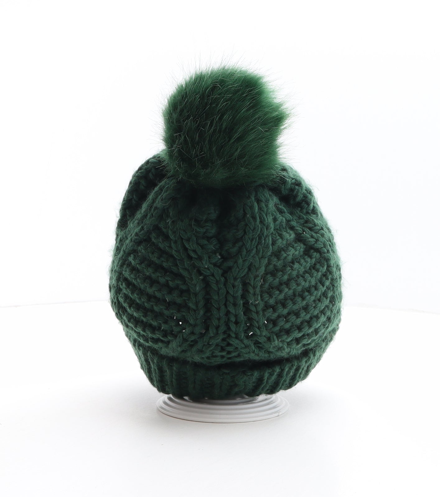 Topshop Womens Green Acrylic Bobble Hat One Size