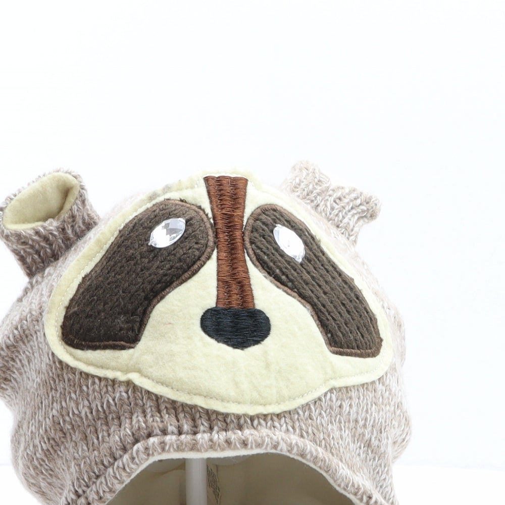 JIGLZ Girls Brown Acrylic Beanie One Size - Raccoon Design
