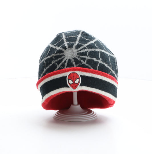 George Boys Black Geometric Acrylic Blend Beanie One Size - Marvel, Spiderman, Spiderweb Pattern Size 8-12 years
