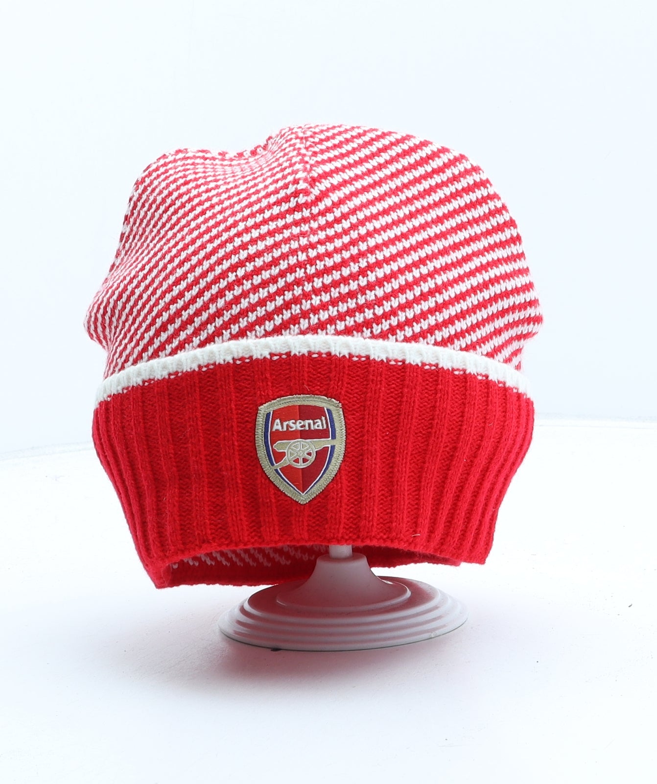 Arsenal Mens Red Striped Acrylic Beanie One Size