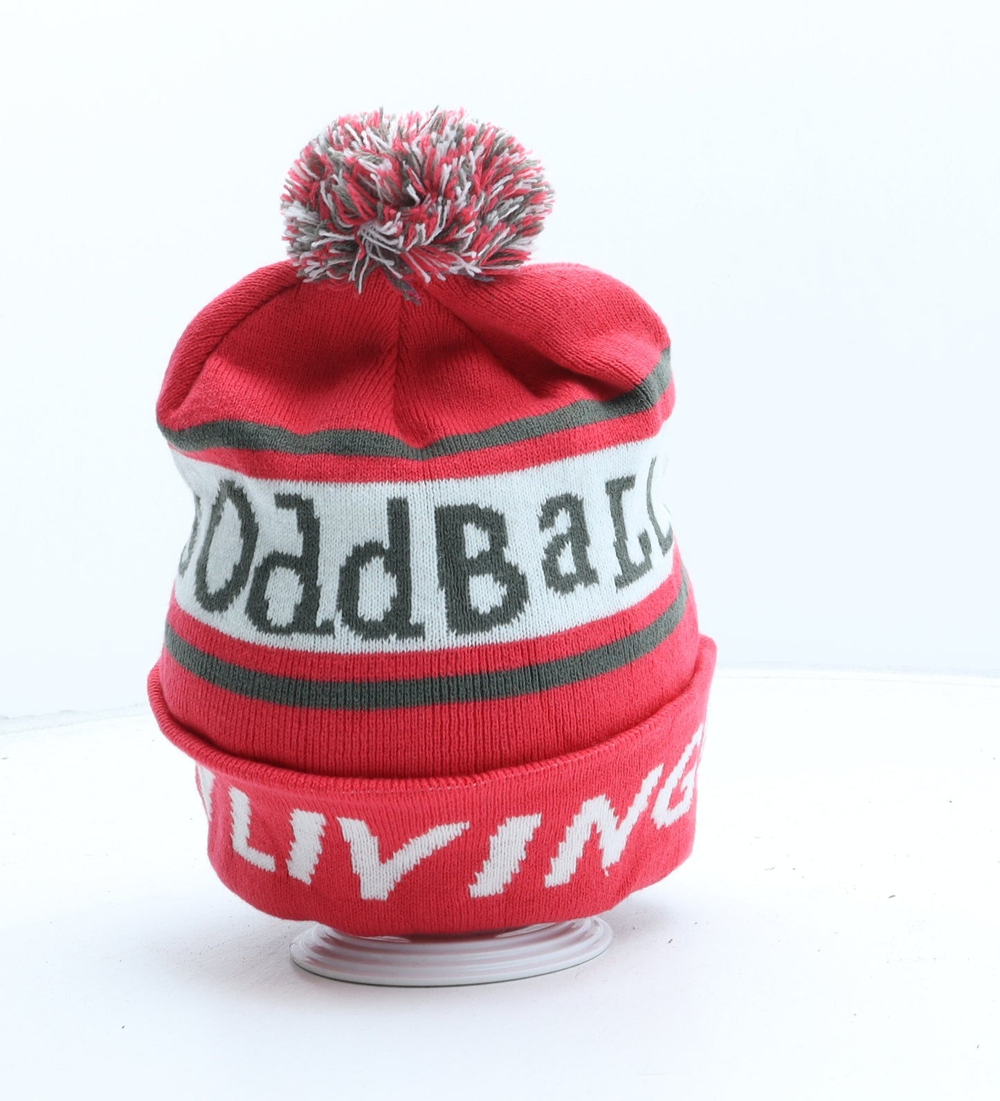 Odd Balls Womens Pink Striped Acrylic Bobble Hat One Size - Get Busy Living