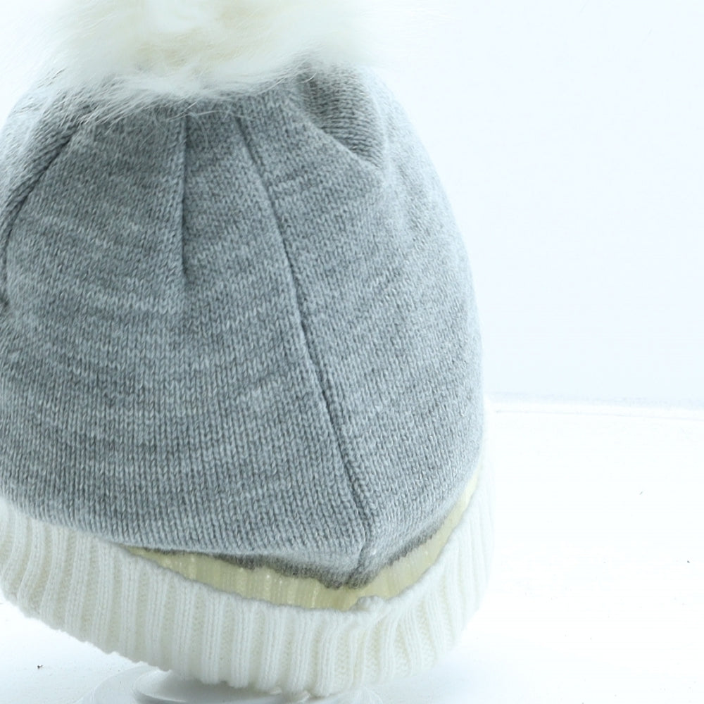 Primark Girls Grey Acrylic Bobble Hat One Size - Unicorn