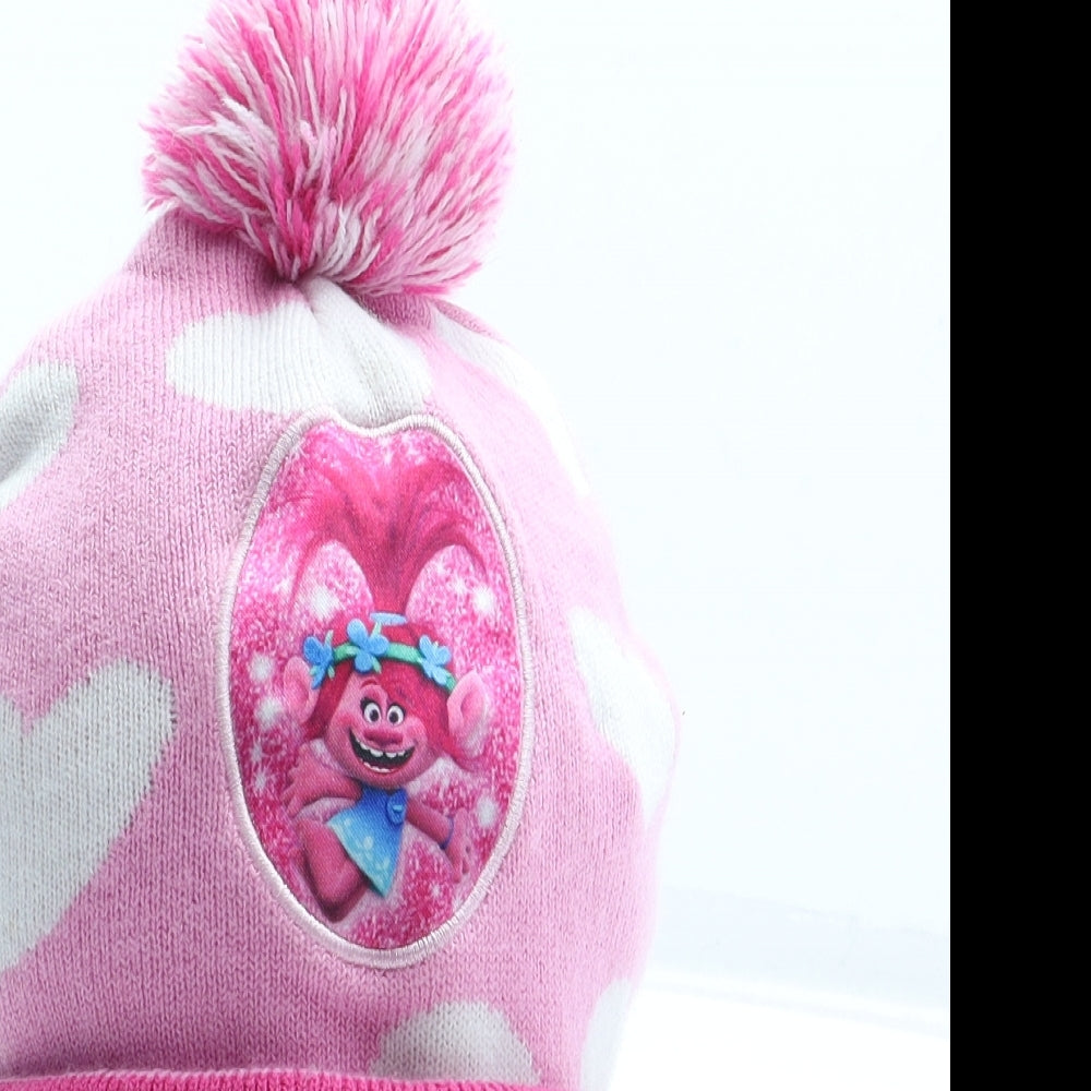 Dreamworks Girls Multicoloured Geometric Acrylic Bobble Hat Size S - Trolls Poppy
