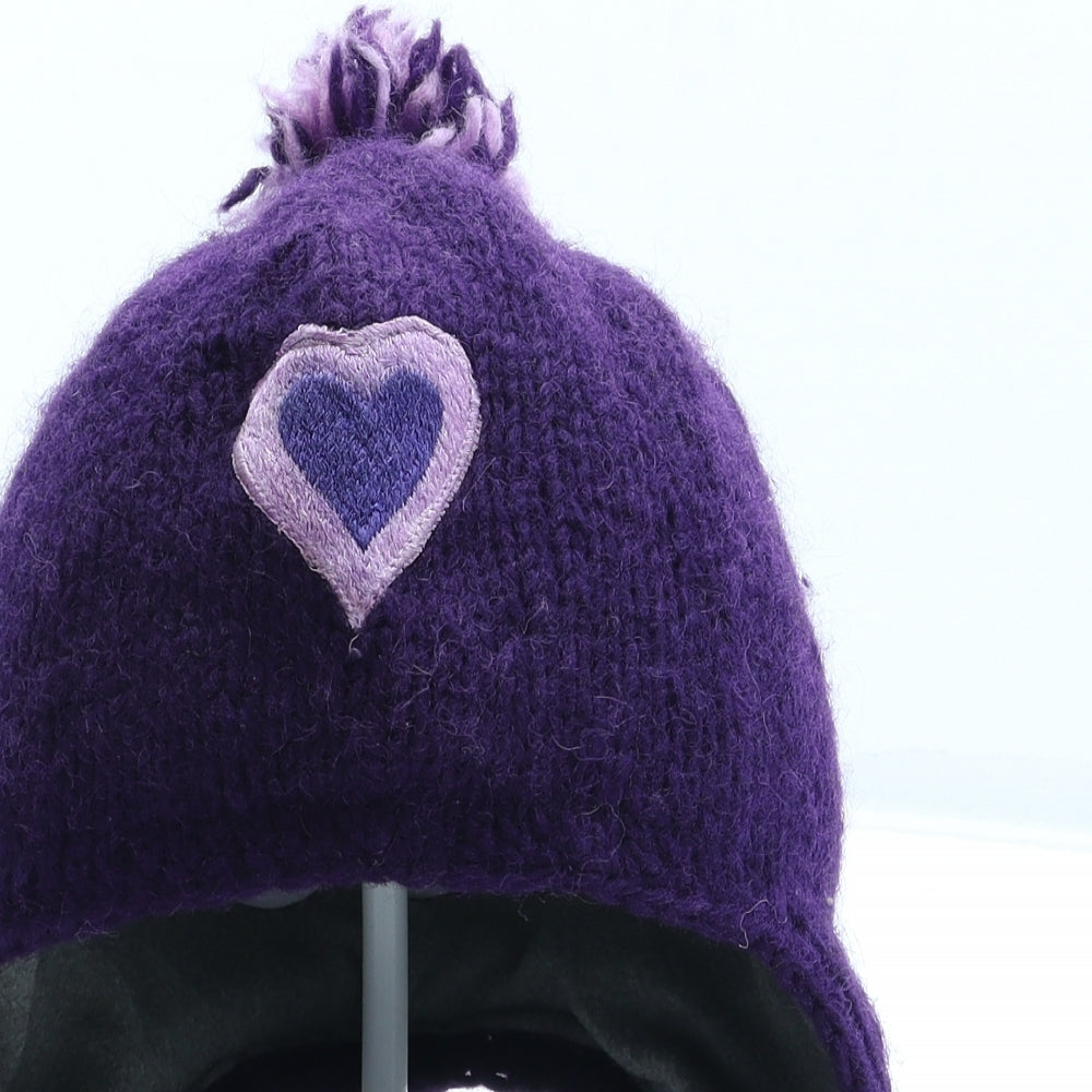 Pachamamita Womens Purple Wool Bobble Hat One Size - Heart
