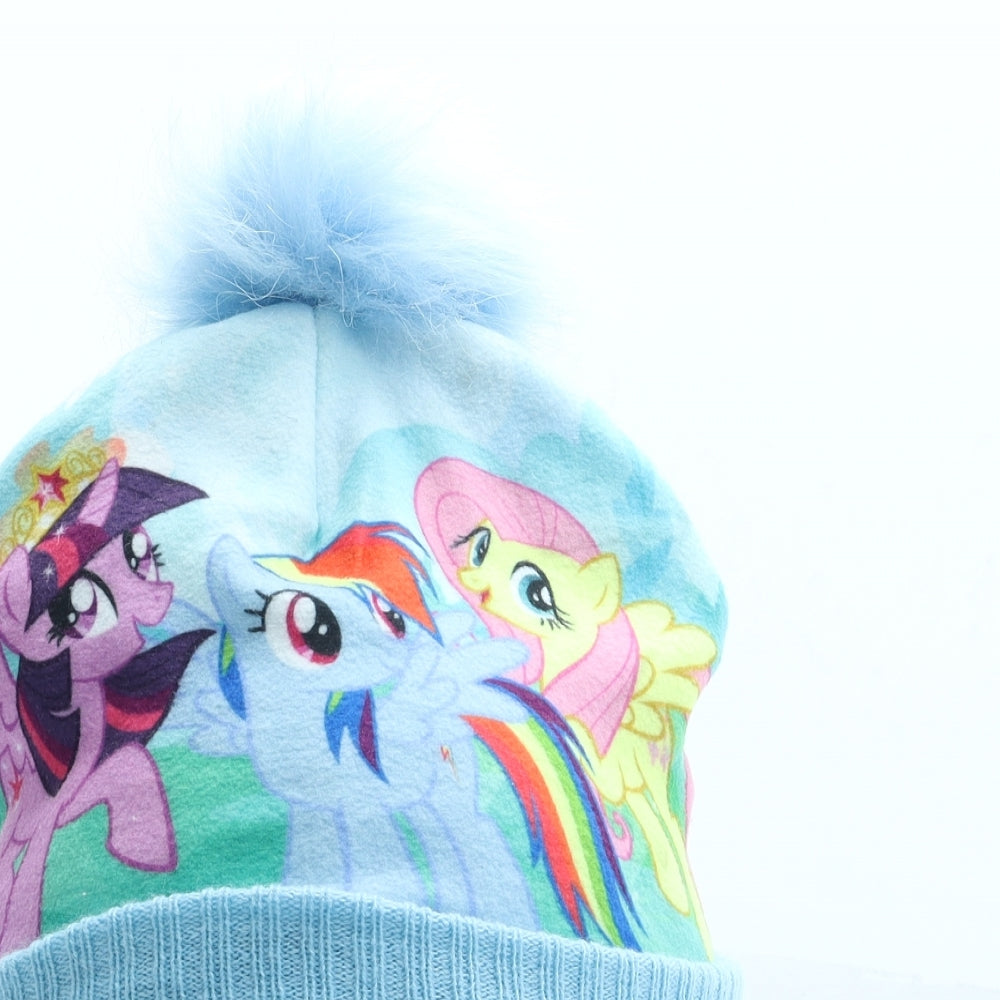 Hasbro Girls Blue Geometric Acrylic Bobble Hat One Size - My Little Pony