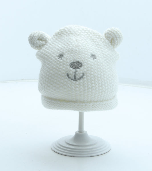 George Girls White Acrylic Beanie Size S - Bear Ears Size 3-6 Months