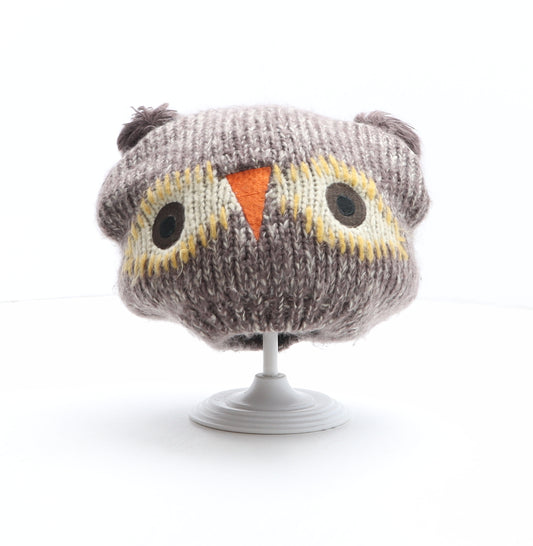 Preworn Girls Brown Acrylic Bobble Hat One Size - Owl Design