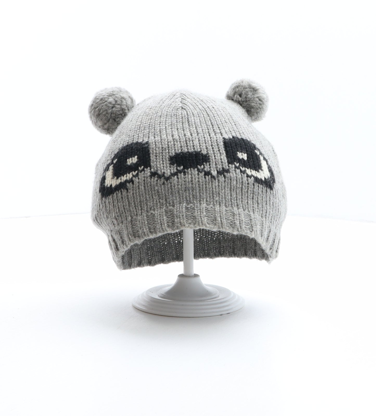 Accessorize Girls Grey Acrylic Bobble Hat One Size - Bear Design