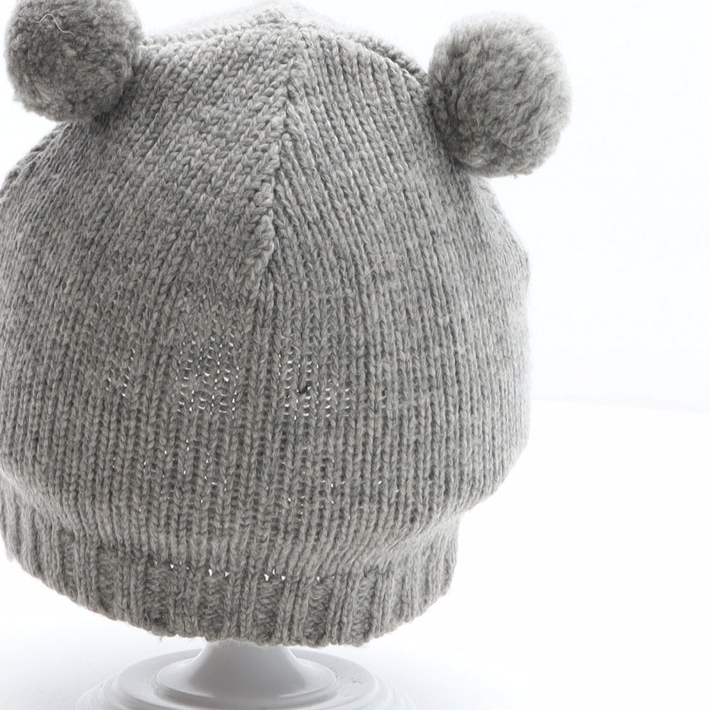 Accessorize Girls Grey Acrylic Bobble Hat One Size - Bear Design