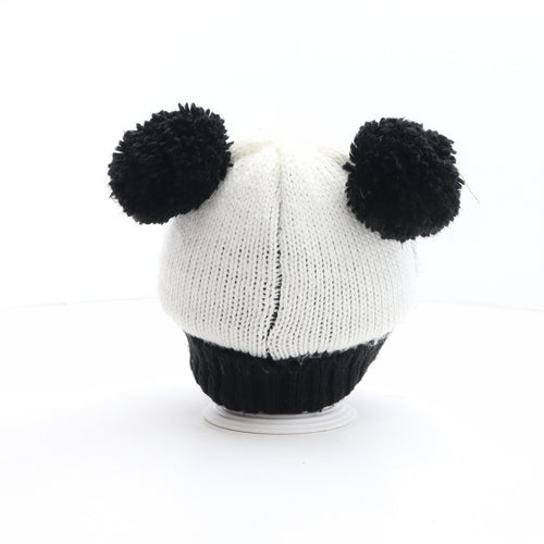 Marks and Spencer Girls Black Colourblock Acrylic Bobble Hat One Size - Size 3-6 years, Panda Design