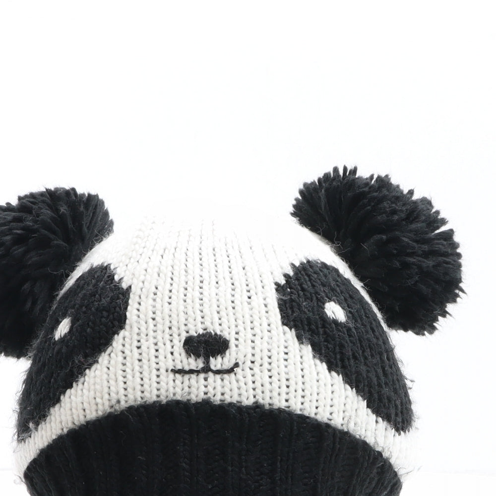Marks and Spencer Girls Black Colourblock Acrylic Bobble Hat One Size - Size 3-6 years, Panda Design