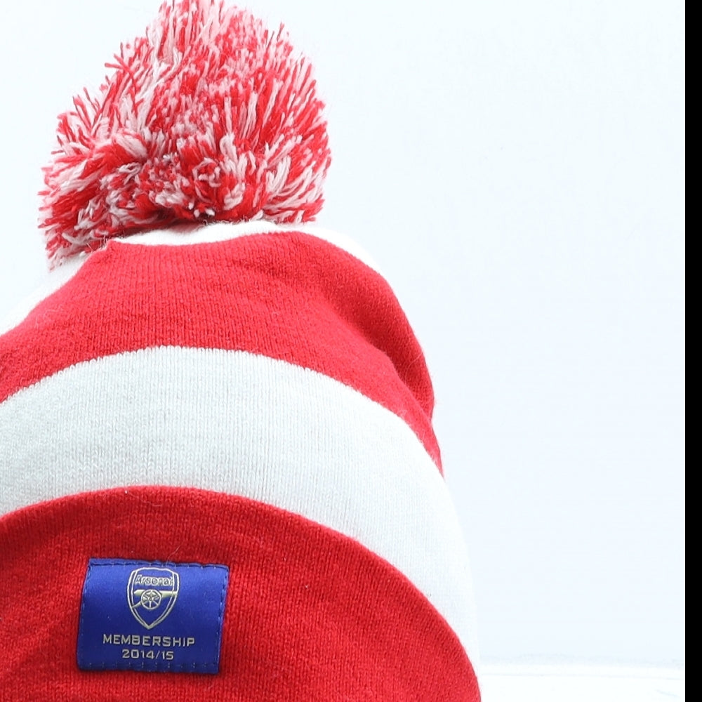 Arsenal Mens Red Striped Acrylic Beanie One Size - Pom Pom