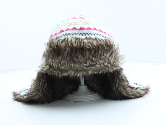 George Girls Multicoloured Fair Isle Acrylic Trapper Hat One Size