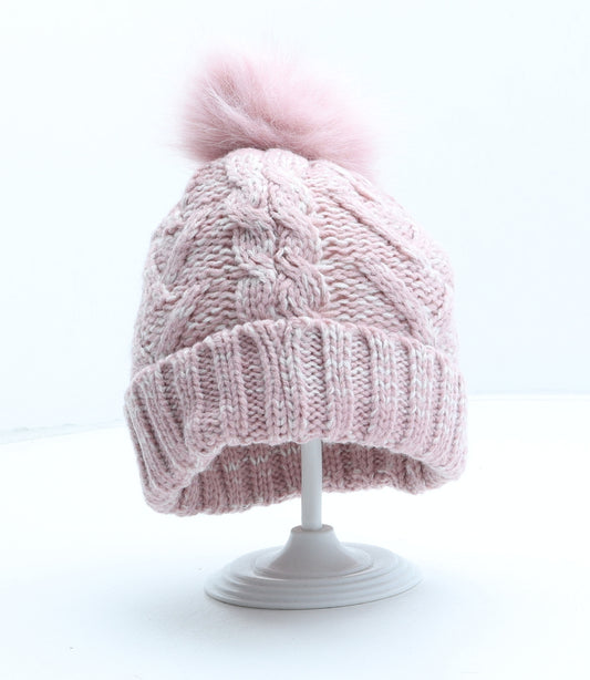 Primark Girls Pink Acrylic Bobble Hat Size S