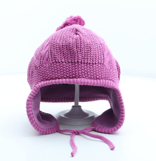 JoJo Maman Bébé Girls Pink Acrylic Bobble Hat Size S - Size 3-6 Years